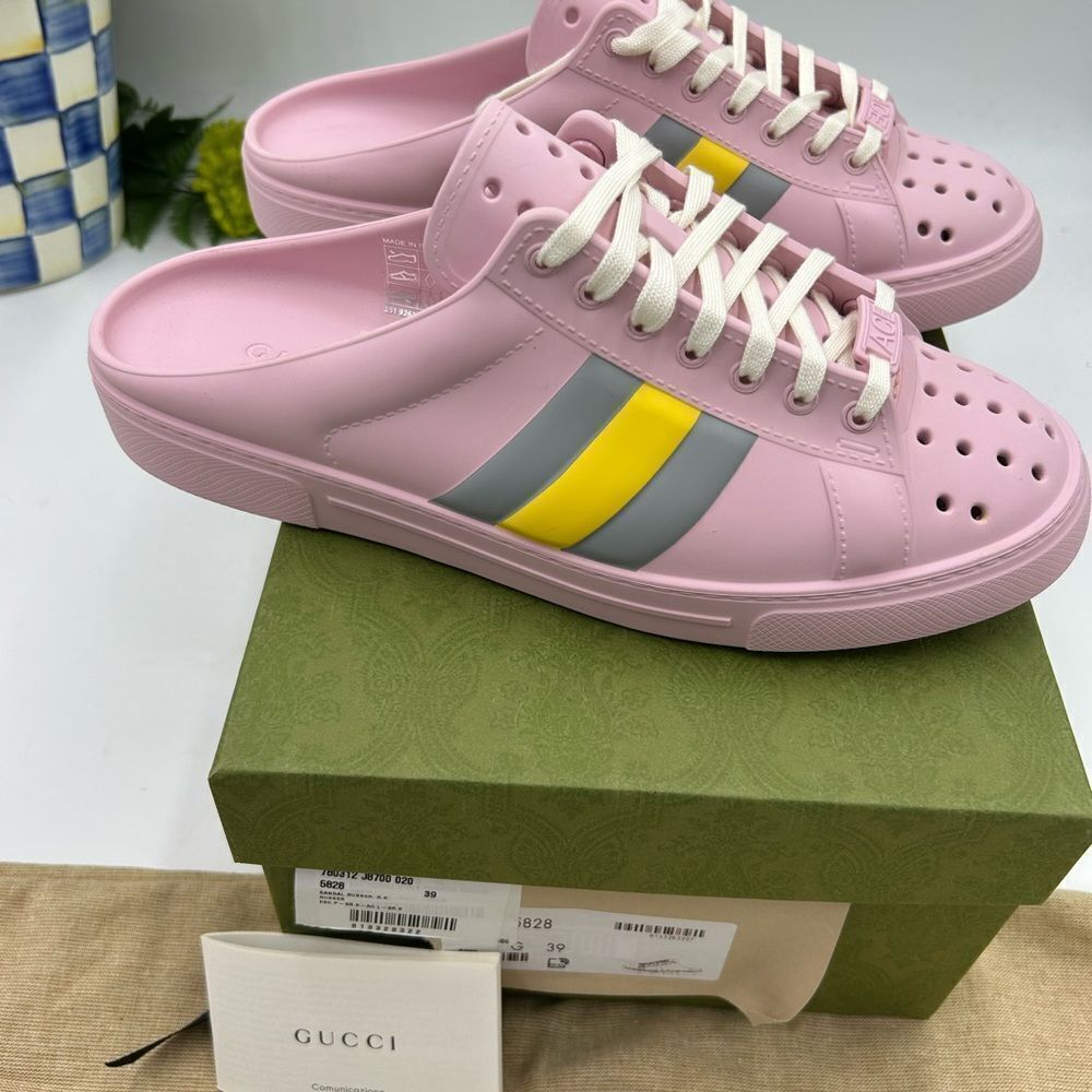 Women's Gucci, ace rubber lace up mules size 39 made in Italy - Picture 4 of 9